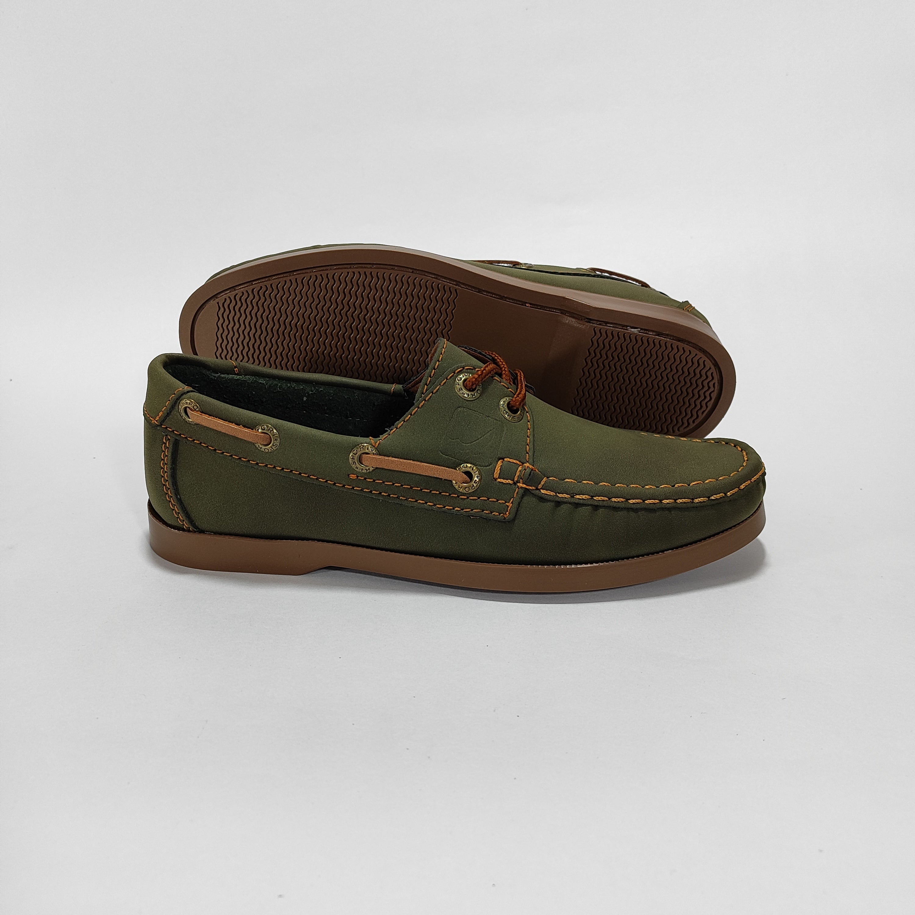 Zapato Apache Verde Con Costuras Miel Hombre