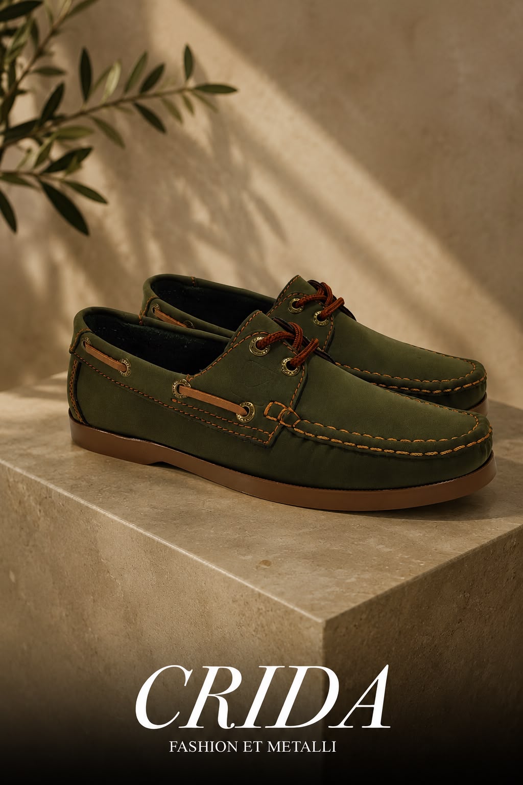 Zapato Apache Verde Con Costuras Miel Hombre